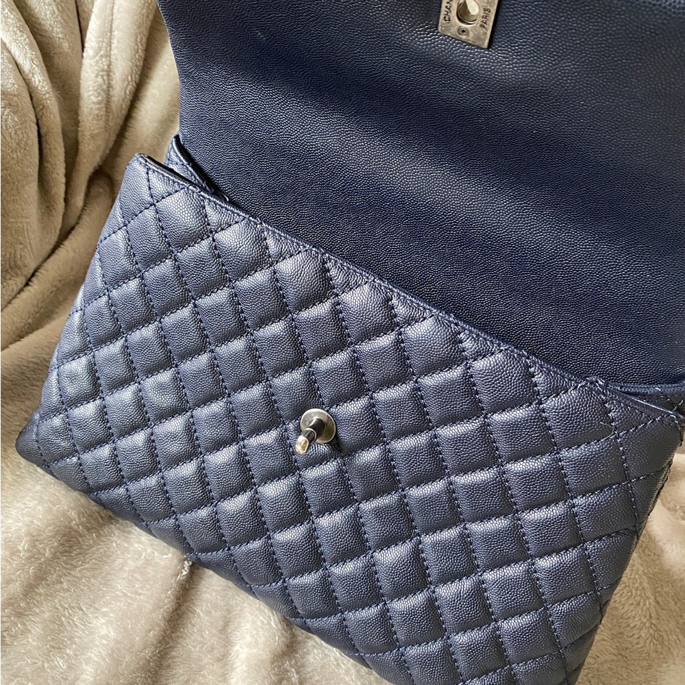 SOLD CHANEL Caviar Lizard Quilted Medium Coco Handle Flap Navy - Picture 7 of 13